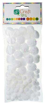 Pompony akrylowe białe i opalizujące mix, 85 szt.