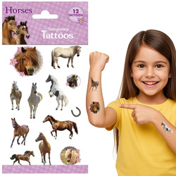 Tatuaże Zmywalne Tymczasowe KONIE Urodziny 12szt.