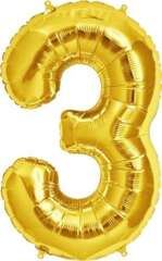 Balon foliowy cyfra 3 TRZY złoty 100 cm, 1 szt.