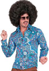 Koszula DISCO Niebieska Kwiaty Mandala Hipis S/M