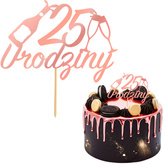 Topper na Tort 25 URODZINY Party RÓŻOWE ZŁOTO