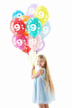 Balony z nadrukiem na 9 urodziny  "9" - 5 szt.