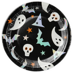 Talerzyki Papierowe Halloween Duch Czarne 18cm 6sz