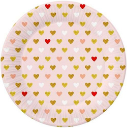 Talerzyki Papierowe Różowe w Serca 18cm 6szt.