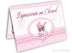 Zaproszenie na Chrzest, różowe, 1 szt.