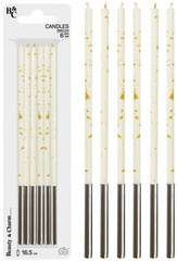 Świeczki na Tort Białe Złote Wysokie 16,5cm 6szt.