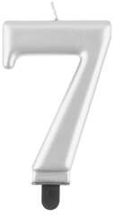 Świeczka cyferka 7, metalik srebrna, 8 cm, 1 szt.