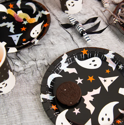 Talerzyki Papierowe Halloween Duch Czarne 18cm 6sz