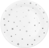 Talerzyki Białe w Srebrne Gwiazdki Party 23cm 6szt