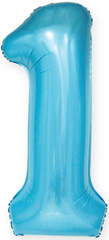 Balon foliowy cyfra 1 JEDEN niebieski pastel 100cm