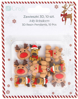 Zawieszki Polimerowe 3D Renifery Świąteczne 10szt.
