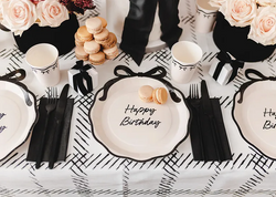 Talerzyki HAPPY BIRTHDAY Czarna Kokarda 24cm 6szt.