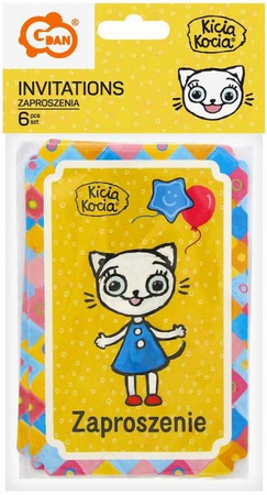 ZAPROSZENIA z Kopertami KICIA KOCIA Bajka 6 szt.