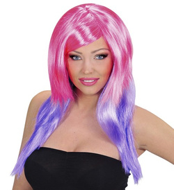 Peruka Gwiazdy Kolorowa Różowa Fiolet Lata 80