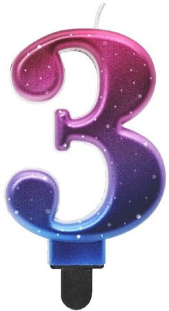 Świeczka na Tort  Cyfra 3 Metalik Nocne Niebo 8cm