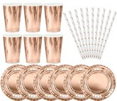 Zestaw: Kubeczki Talerzyki Słomki Różowe Złoto