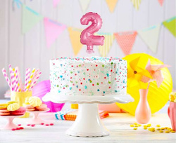 Balon foliowy na tort, Cyfra 2, różowy, 1szt.