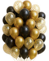 Zestaw Balonów Czarne Złote  Konfetti 30szt.