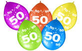Balony odwrotny nadruk cyfra 50 PIĘĆDZIESIĄT, 5szt