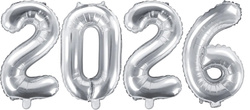 Zestaw Balonów Foliowych 2026, 35cm srebrny metal