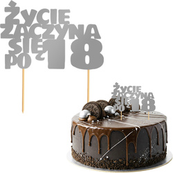 Topper Tort ŻYCIE ZACZYNA SIĘ PO 18 Srebrny