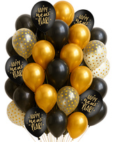Zestaw Balonów Czarne Złote Konfetti Sylwester x30