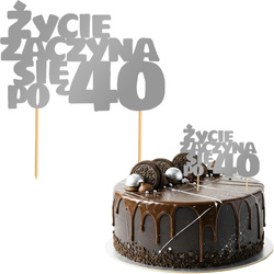 Topper Tort ŻYCIE ZACZYNA SIĘ PO 40 Srebrny