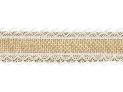 Taśma jutowa z białą koronką, 4x500cm
