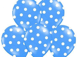 Balony 14'' niebieskie w białe kropki, 5 szt.