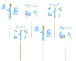 Toppery ROCZEK Niebieskie Urodziny, 6szt.
