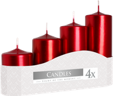 Świece walec, czerwony metaliczny, miks  4 szt.