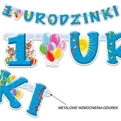 Banner Girlanda "1 URODZINKI" niebieska, 1 szt.