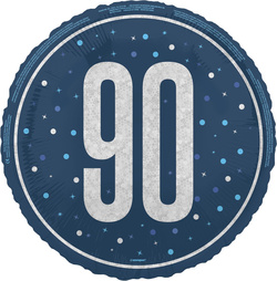 Balon Foliowy Niebieski Błyszczący 90 URODZINY 45c