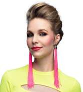 Kolczyki Festiwalowe Frędzle Neonowe Różowe Disco