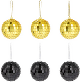 Zawieszki KULE DYSKOTEKOWE Złote Czarne 7cm 6szt.