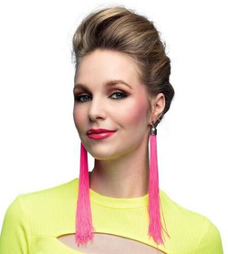 Kolczyki Festiwalowe Frędzle Neonowe Różowe Disco