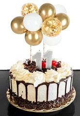 Topper Balonowy, Złoty, biały, złote konfetti