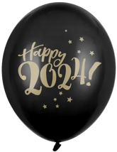 Balony 30cm, Happy 2024!, Pastel Black, 1szt.