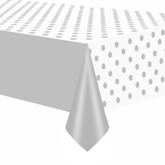 Obrus srebrny chrom kropki 137x274cm
