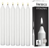 Świeca Świeczka Stołowa Biała Prosta 19cm 6szt.