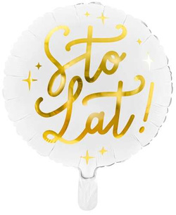 Balon foliowy Sto lat!, 35cm, biały, 1 szt.