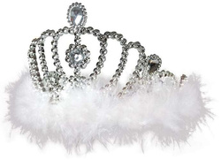 Diadem Tiara BIAŁA Z PUSZKIEM Futerkiem Królowa