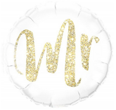 Balon Foliowy Biały Złoty MR Mąż Ślub Wesele 45cm