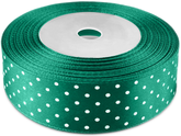 Tasiemka ZIELONA W BIAŁE Kropki 25 mm x 22 m