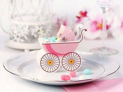 Pudełeczka dla gości Wózeczek, różowy, 10 szt.