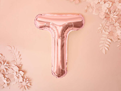 Balon foliowy Litera "T", 35cm, różowe złoto 1szt.