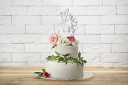 Topper na tort Mr&Mrs, 25,5 cm, srebrny, 1 szt.