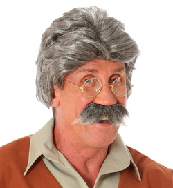 PERUKA WĄSY Szara Siwa Geppetto Dziadek Staruszek