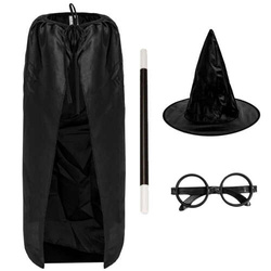 Zestaw Czarodziej peleryna,kapelusz,okulary,różdżk
