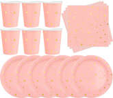 Zestaw Talerzyki Kubeczki Serwetki Różowy Gwiazdki